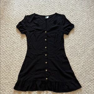 Divided Black Mini Dress with Button Detail